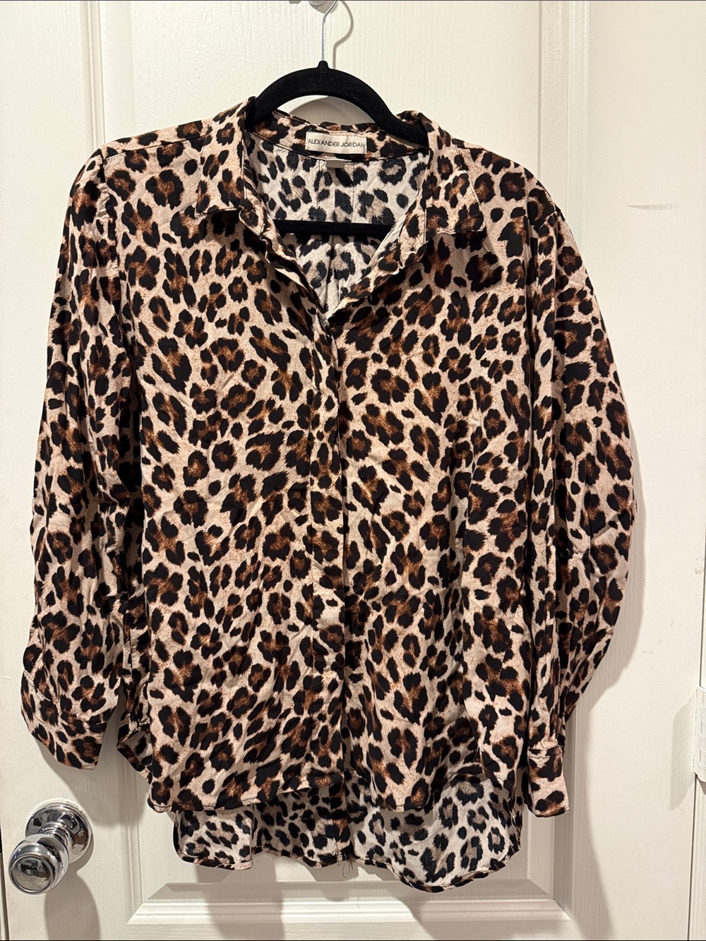 EUC Alexander Jordan Leopard Print Button-Down Shirt - Brown